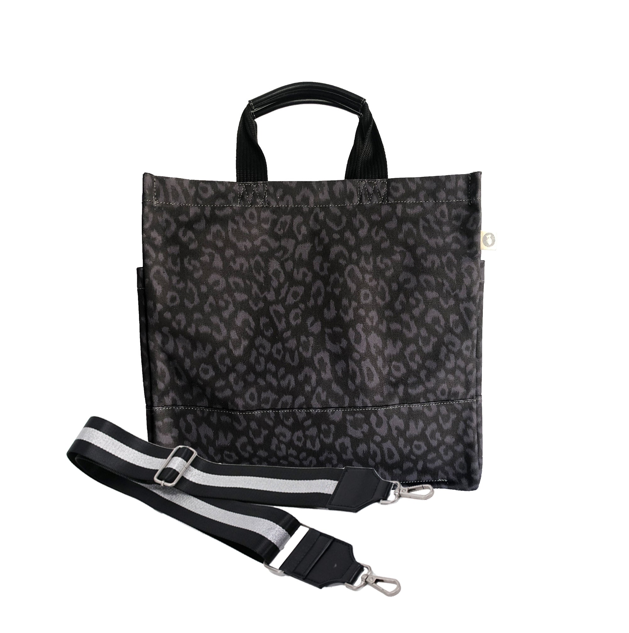 Monogram Stripe: Luxe North South Bag- Black Leopard - Quilted Koala