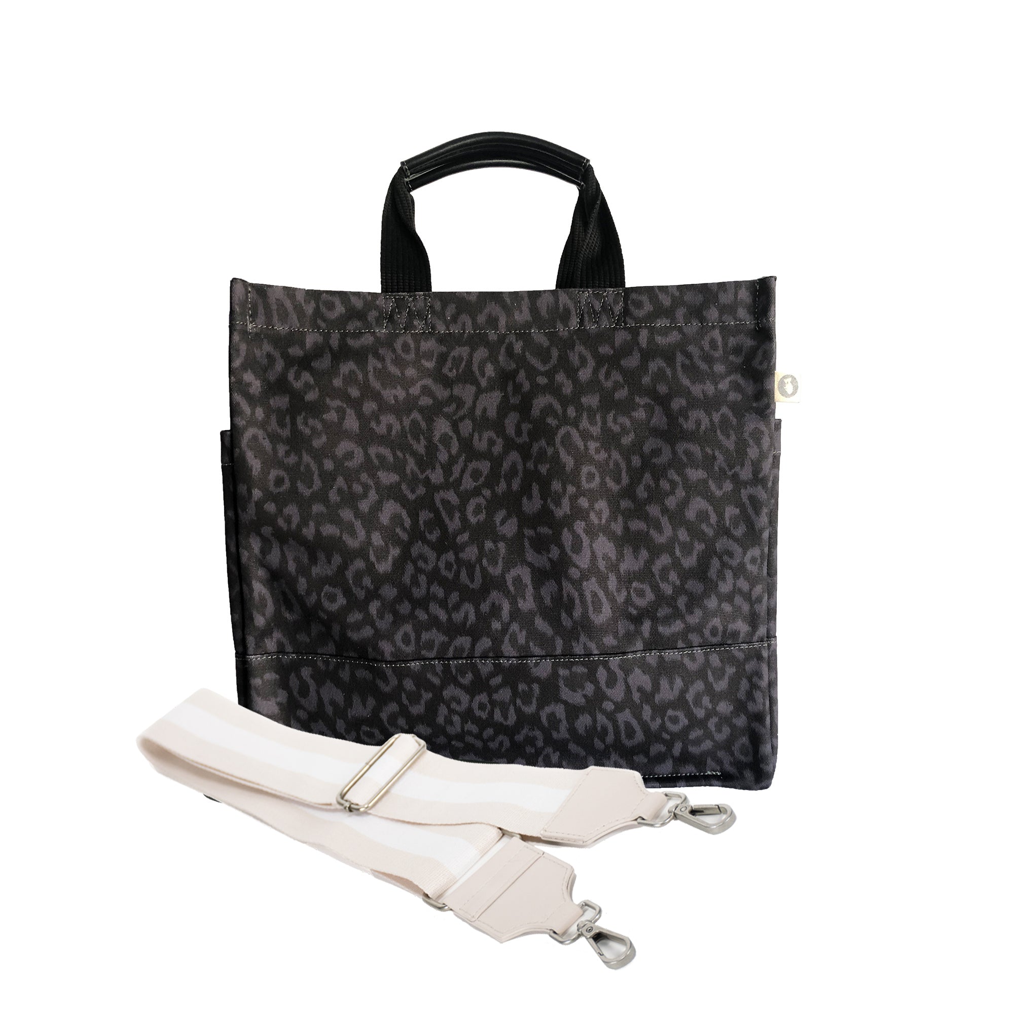 Monogram Stripe: Luxe North South Bag- Black Leopard - Quilted Koala