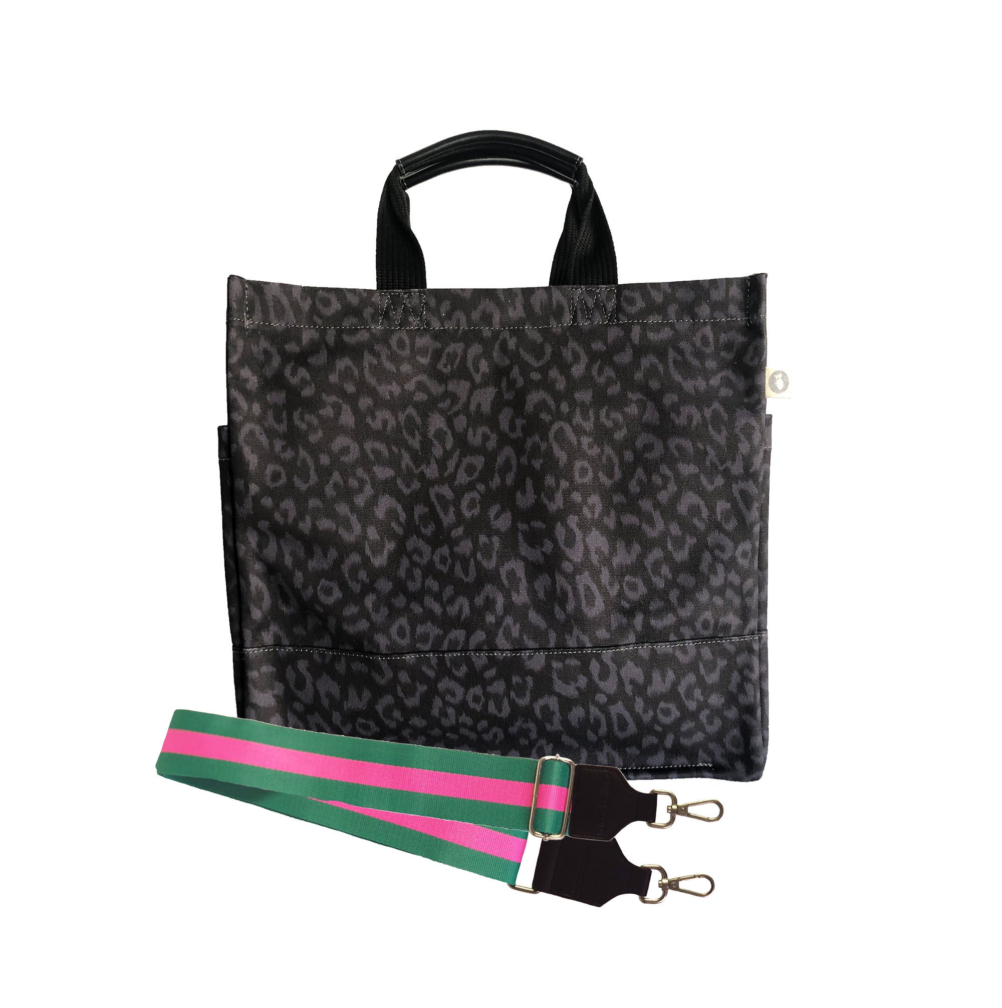 Monogram Stripe: Luxe North South Bag- Black Leopard - Quilted Koala