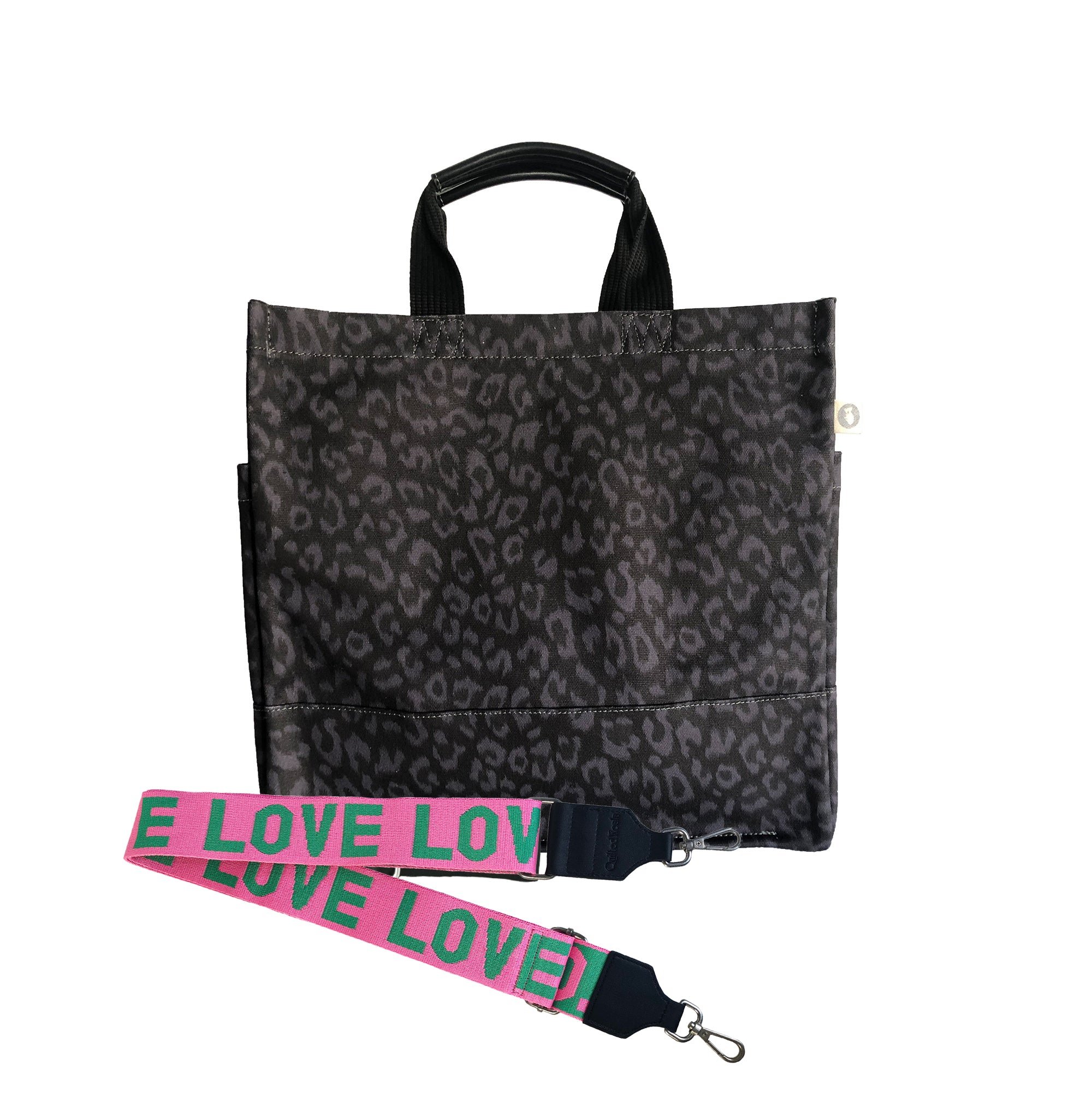 Monogram Stripe: Luxe North South Bag- Black Leopard - Quilted Koala