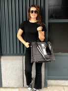 Monogram Stripe: Luxe North South Bag- Black Leopard - Quilted Koala