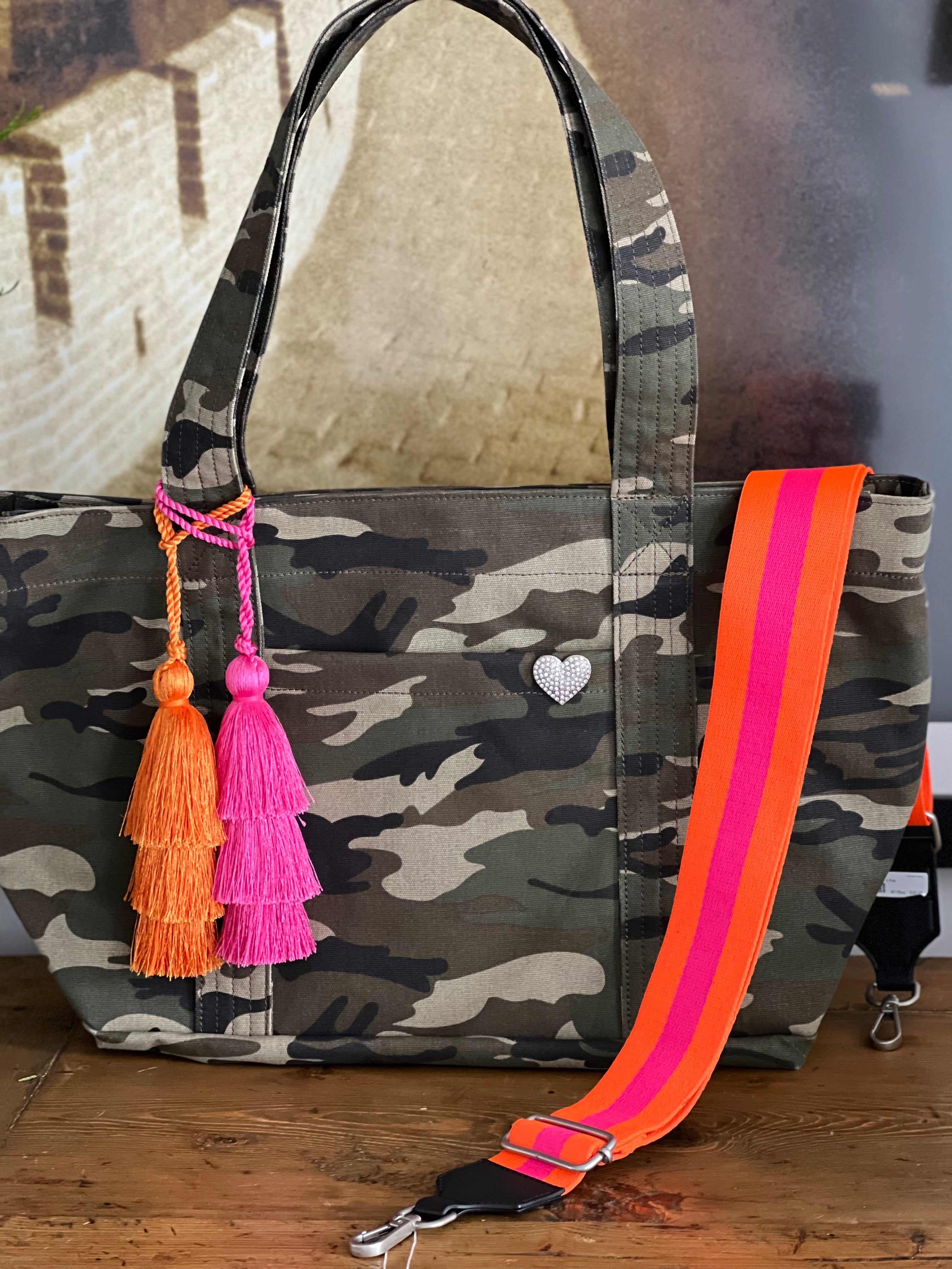 Monogram Stripe Midi Zipper Tote Green Camo Quilted Koala