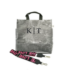 Split Letter Monogram Grey Crushed Velvet North South Bag - Quilted Koala