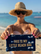 Mini Luxe Clutch Wristlet: Blue Shibori Gold Glitter "This is my Little Beach Bag" - Quilted Koala