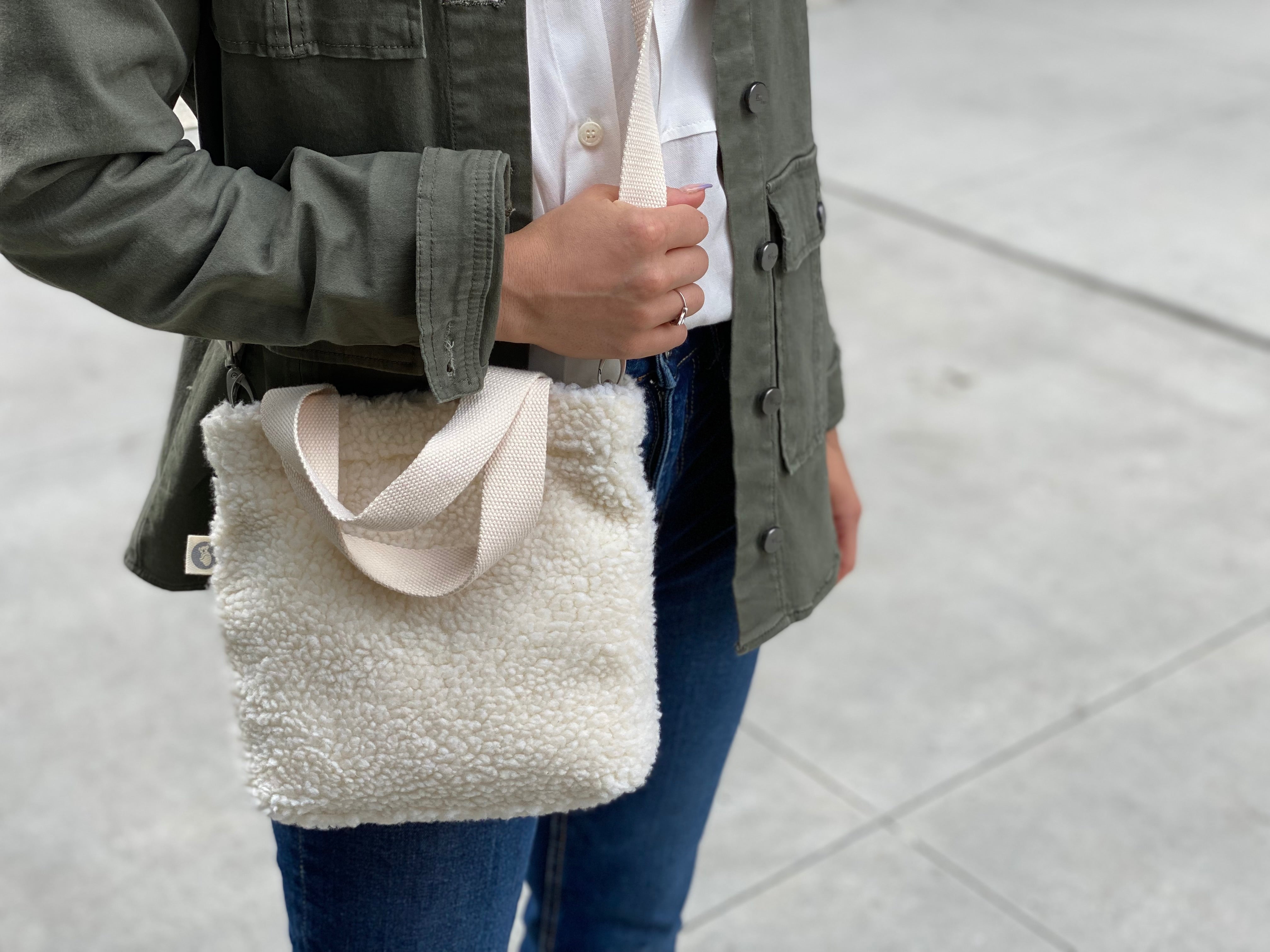 Midi Town Crossbody Bag: Ivory Sherpa - Quilted Koala