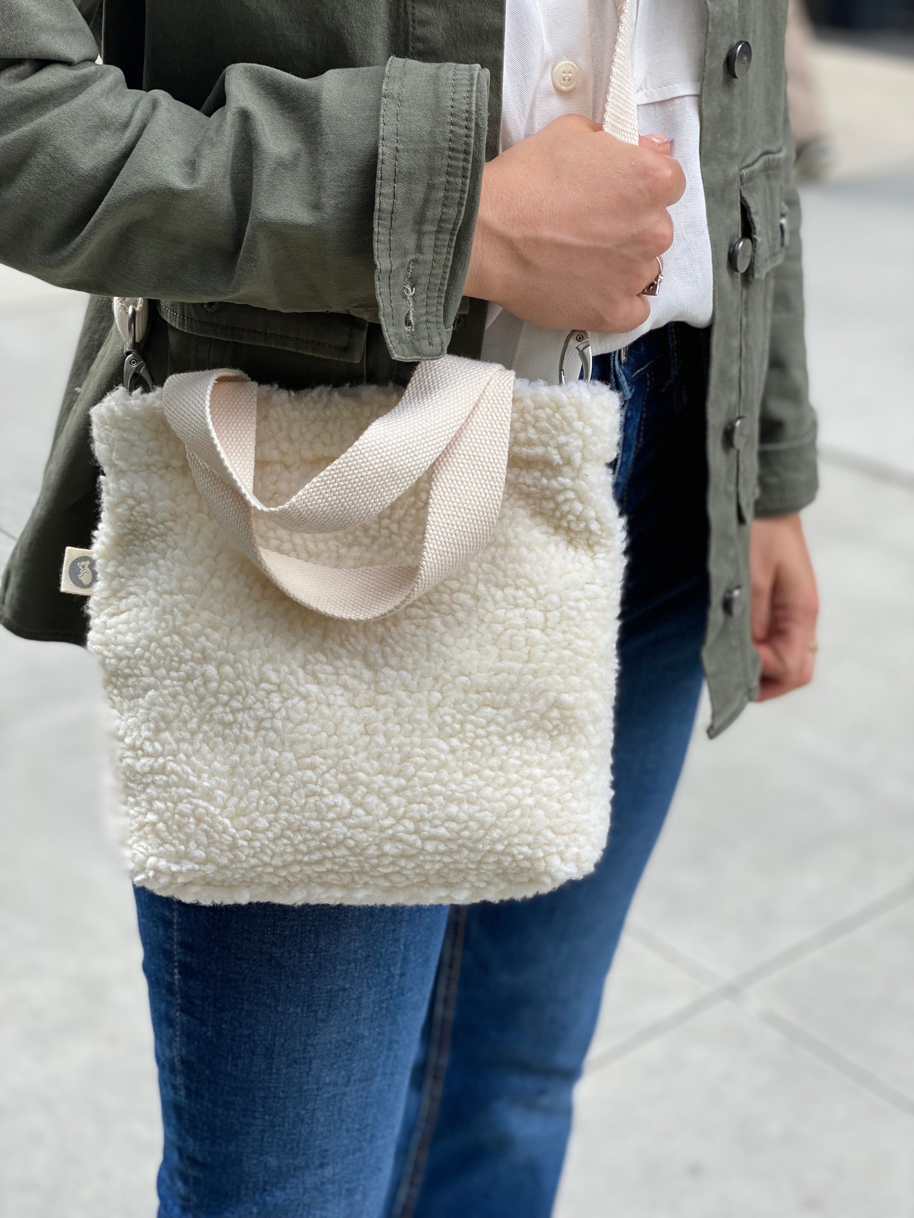 Midi Town Crossbody Bag: Ivory Sherpa - Quilted Koala