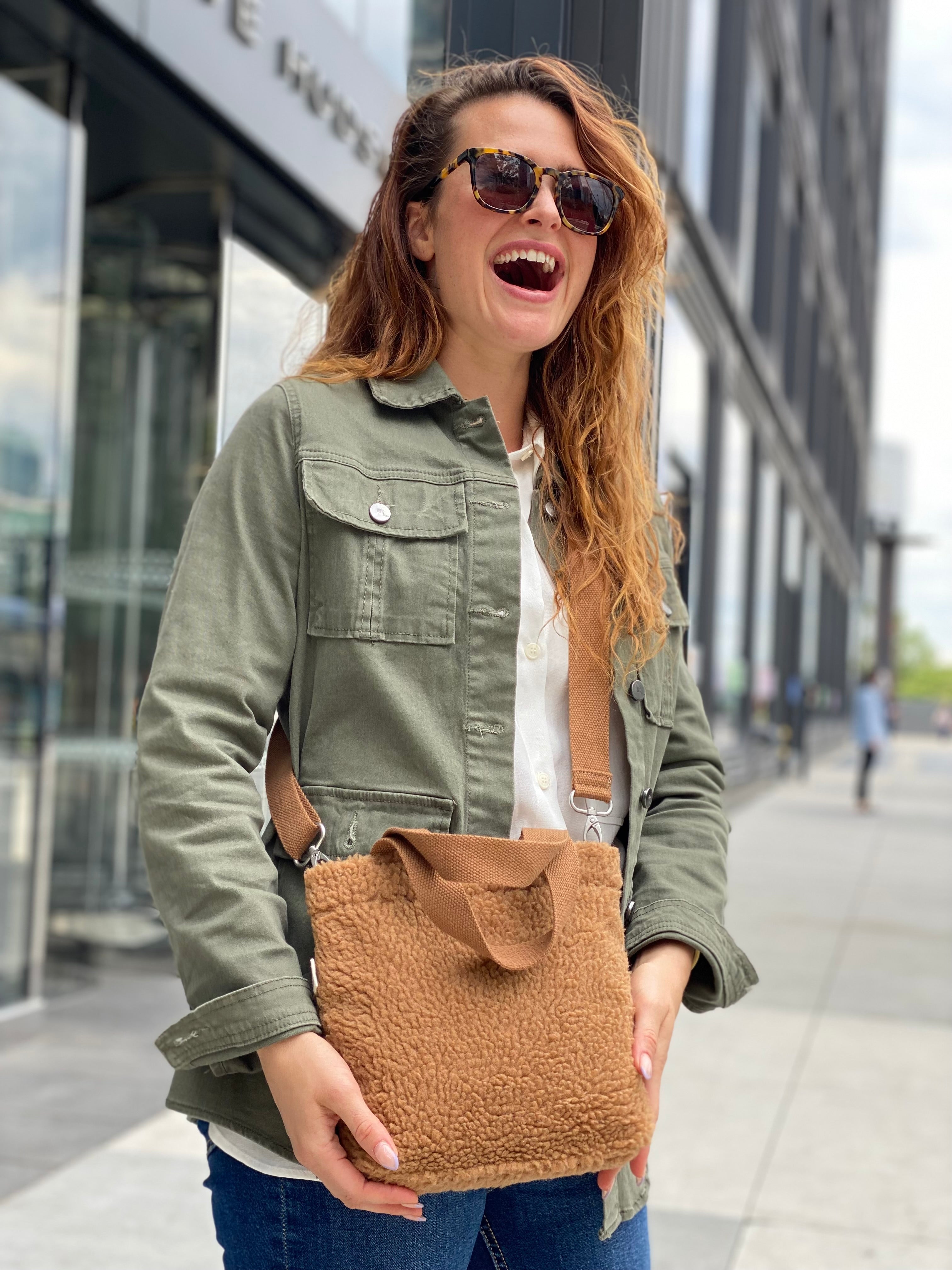 Midi Town Crossbody Bag: Mocha Sherpa - Quilted Koala