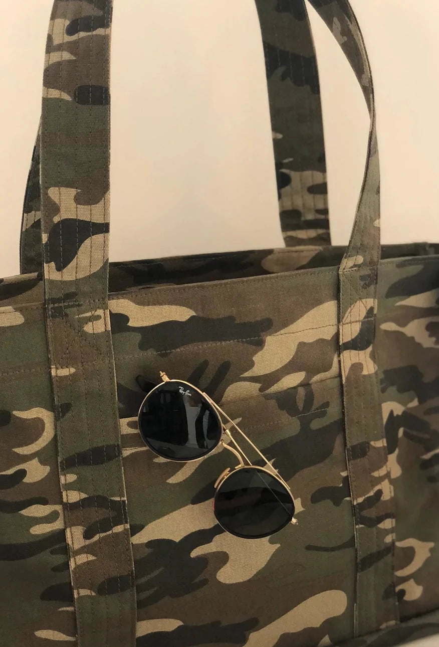 Green Camo Midi Zipper Tote + FREE Orange Tassel - Quilted Koala