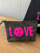 Makeup Bag Black Camo with Neon Pink Pickleball LOVE - Quilted Koala