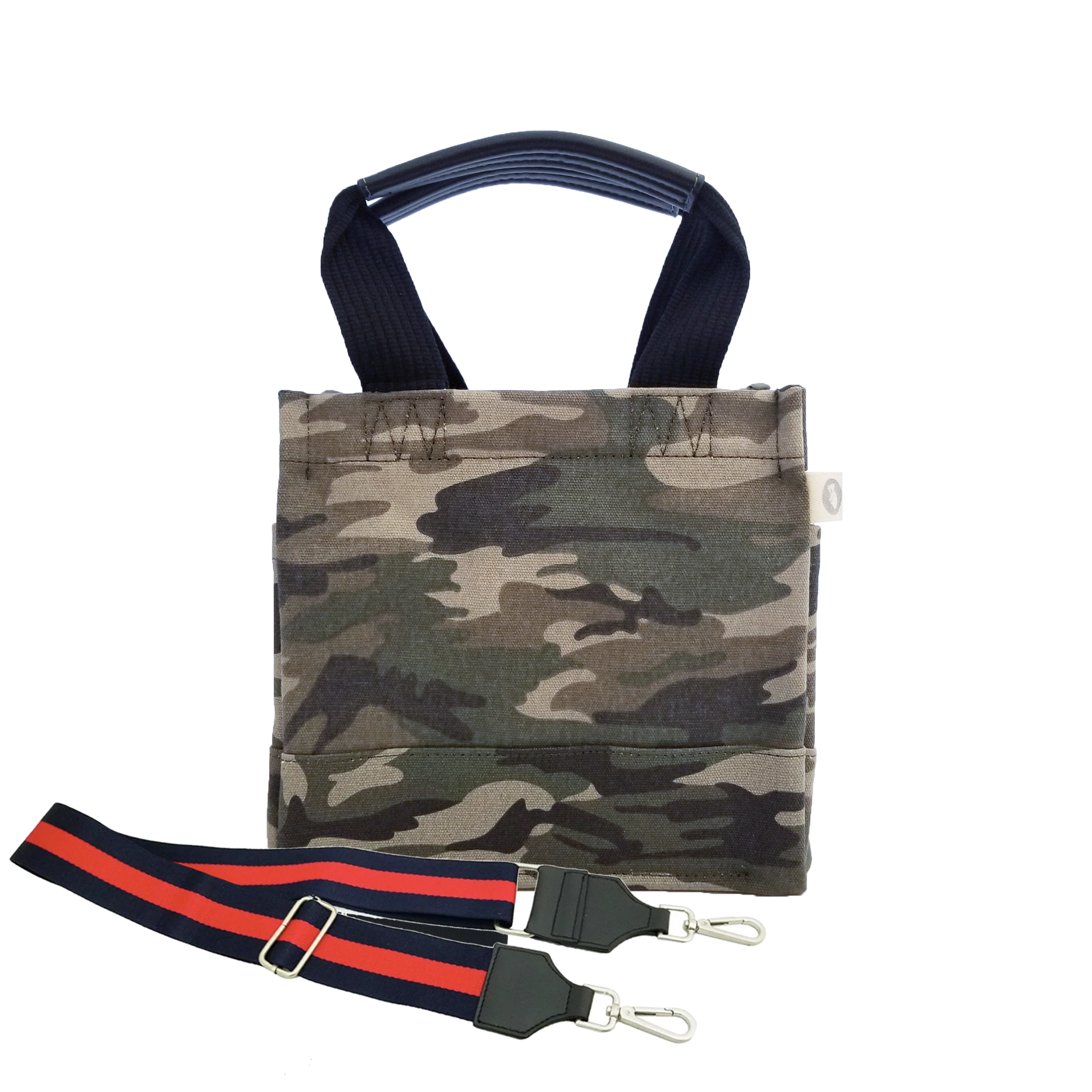 Mini Luxe North South Bag: Green Camouflage with Color Stripes - Quilted Koala