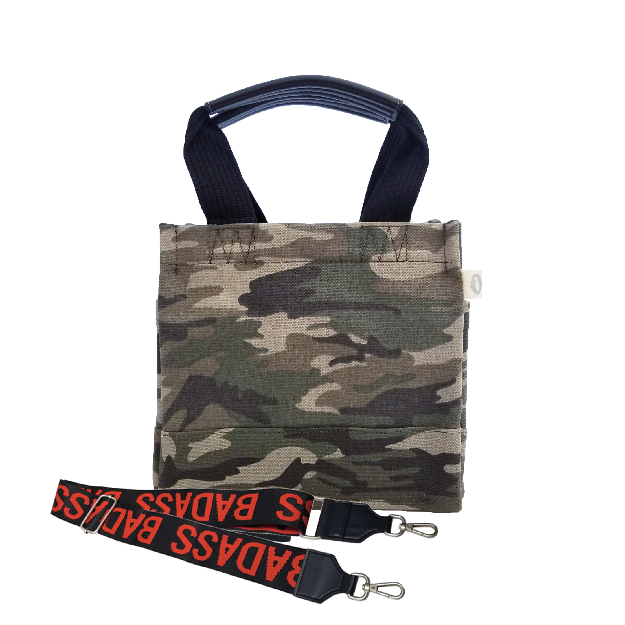 Mini Luxe North South Bag: Green Camouflage with Color Stripes - Quilted Koala