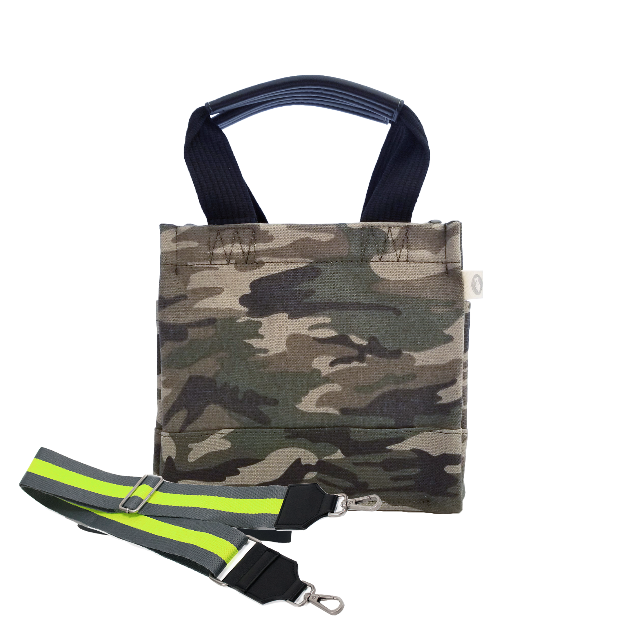 Mini Luxe North South Bag: Green Camouflage with Color Stripes - Quilted Koala