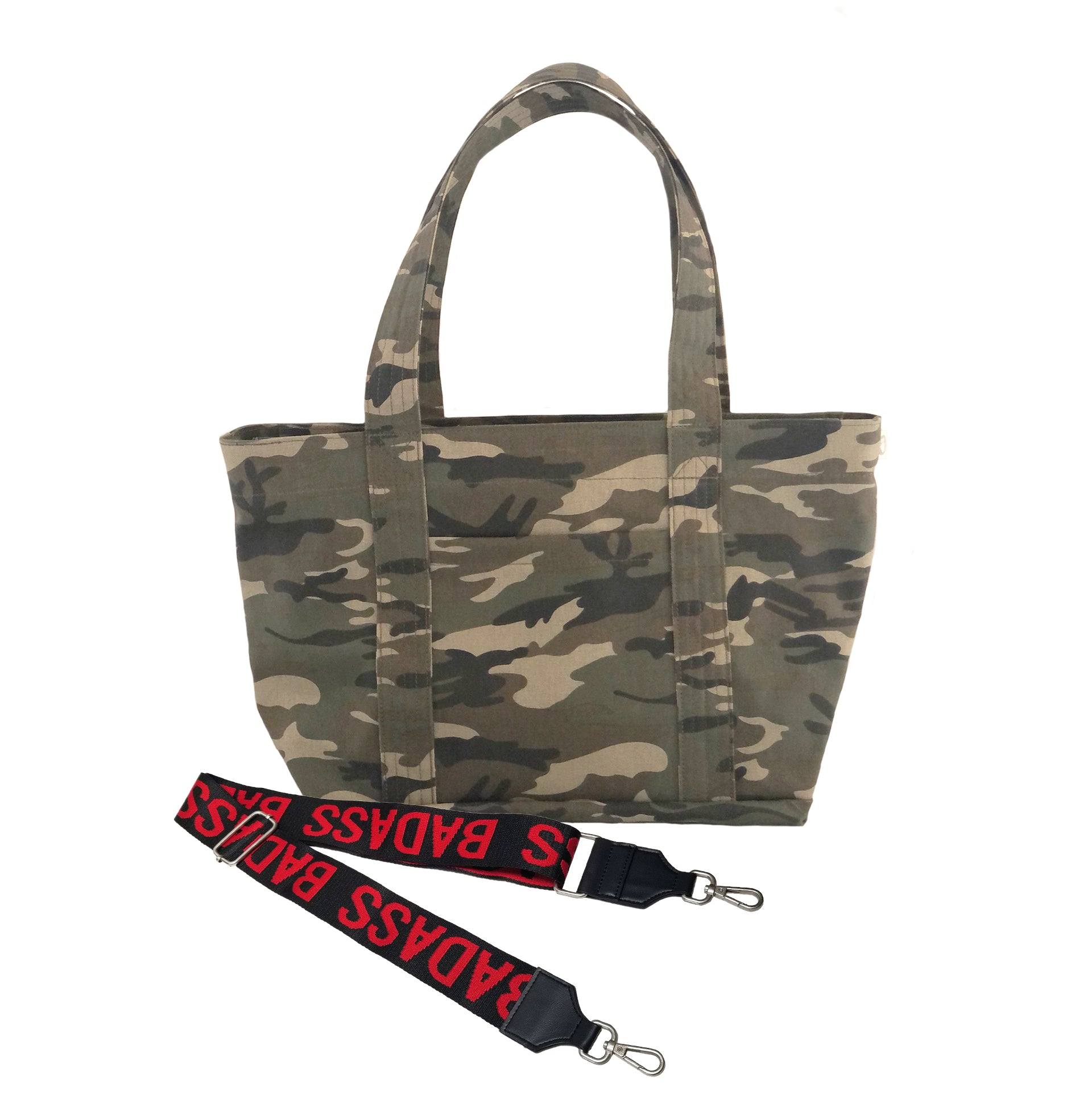 Split Letter Monogram - Midi Zipper Tote: Green Camo - Quilted Koala