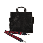 Split Letter Monogram Black Crushed Velvet North South Bag With Stripe Strap - Quilted Koala