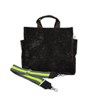 Split Letter Monogram Black Crushed Velvet North South Bag With Stripe Strap - Quilted Koala