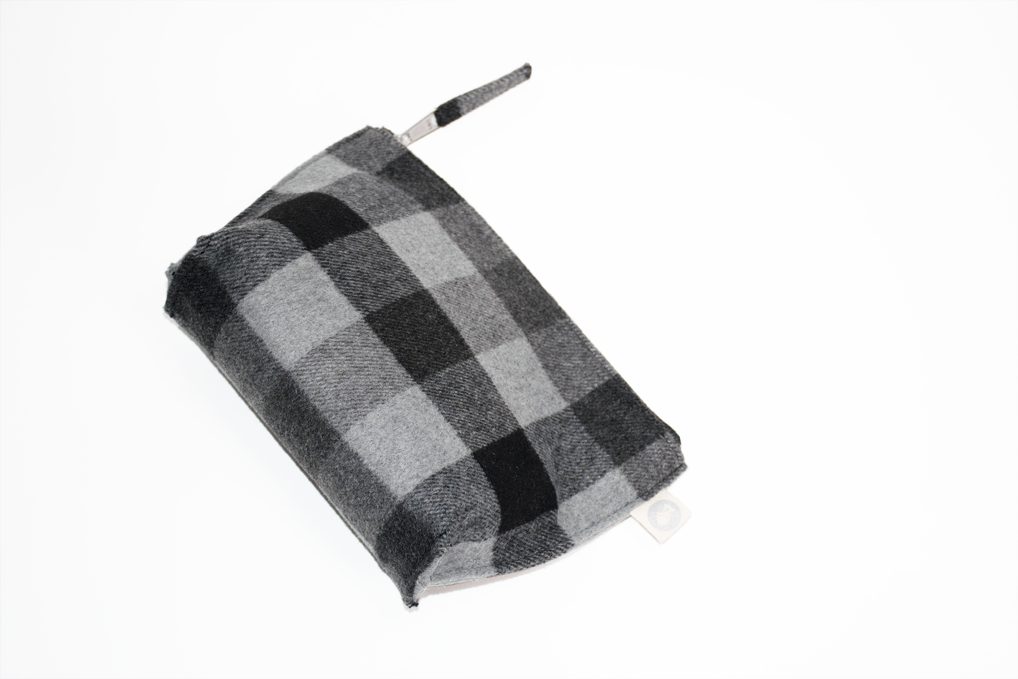 Makeup Bag Grey Flannel Plaid with Silver Glitter XOXO
