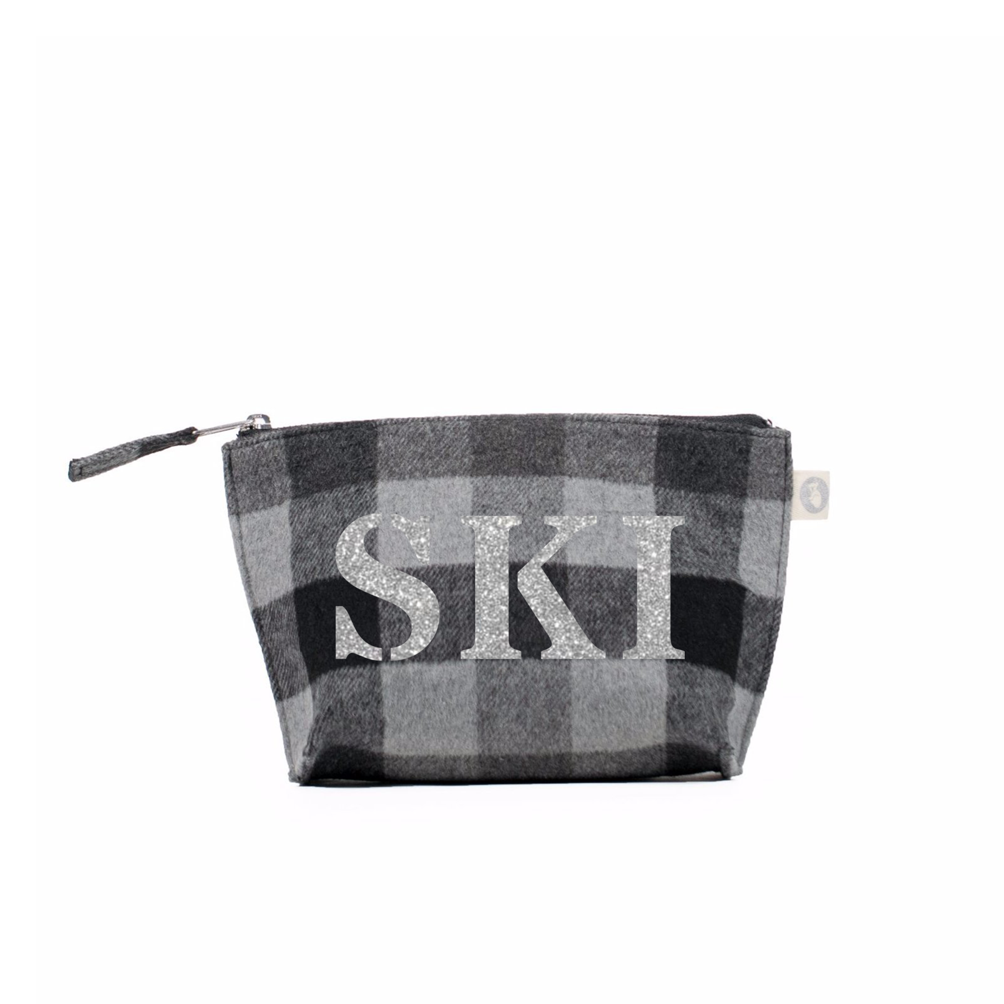 SKI Collection: Makeup Bag Grey Flannel Plaid with Silver SKI – Quilted  Koala