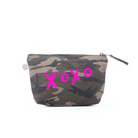 Makeup Bag: Green Camo with Neon Pink Matte XOXO - Quilted Koala