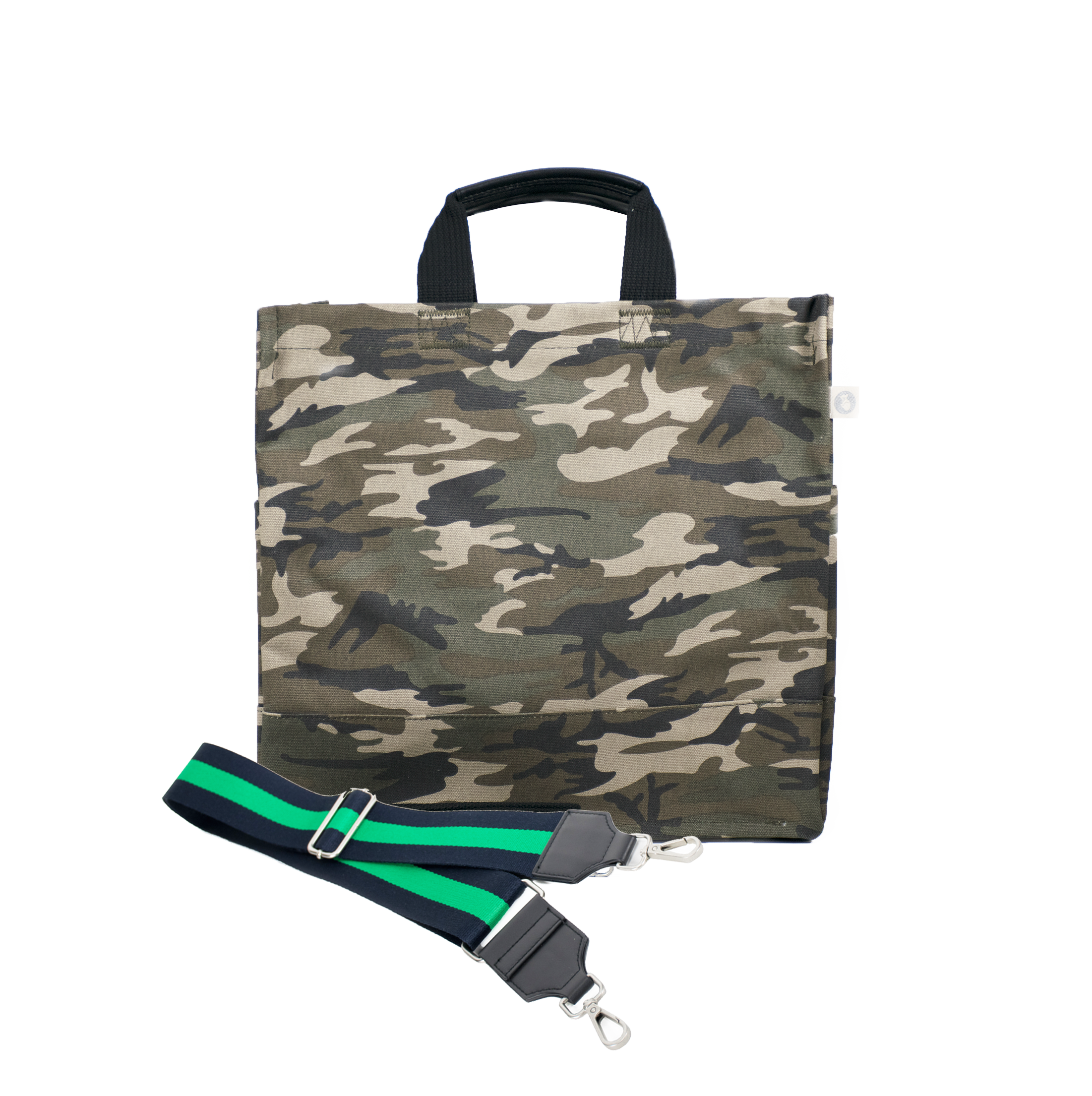 Split Letter Monogram Green Camo North South Bag with Stripe Strap - Quilted Koala