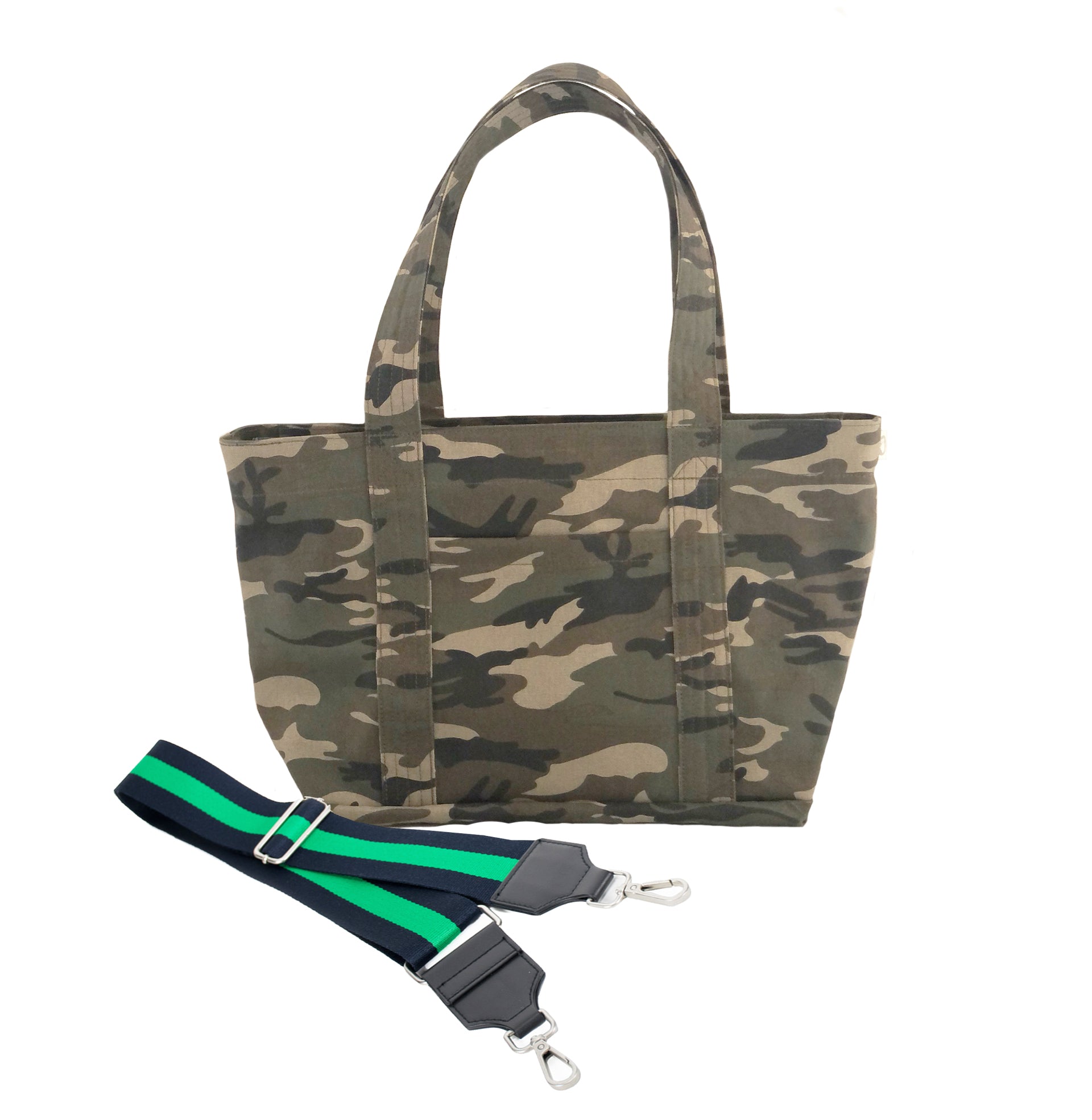 Split Letter Monogram - Midi Zipper Tote: Green Camo - Quilted Koala