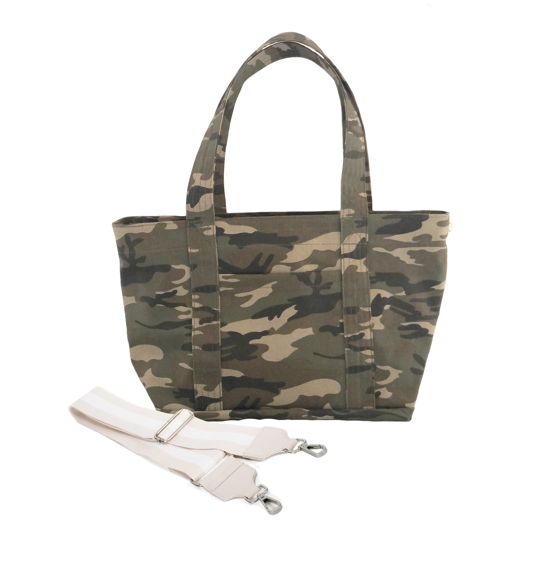 Split Letter Monogram - Midi Zipper Tote: Green Camo - Quilted Koala