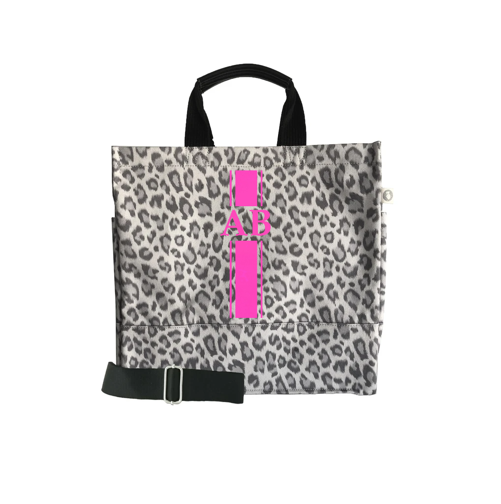 Monogrammed Leopard Print Tote Bag