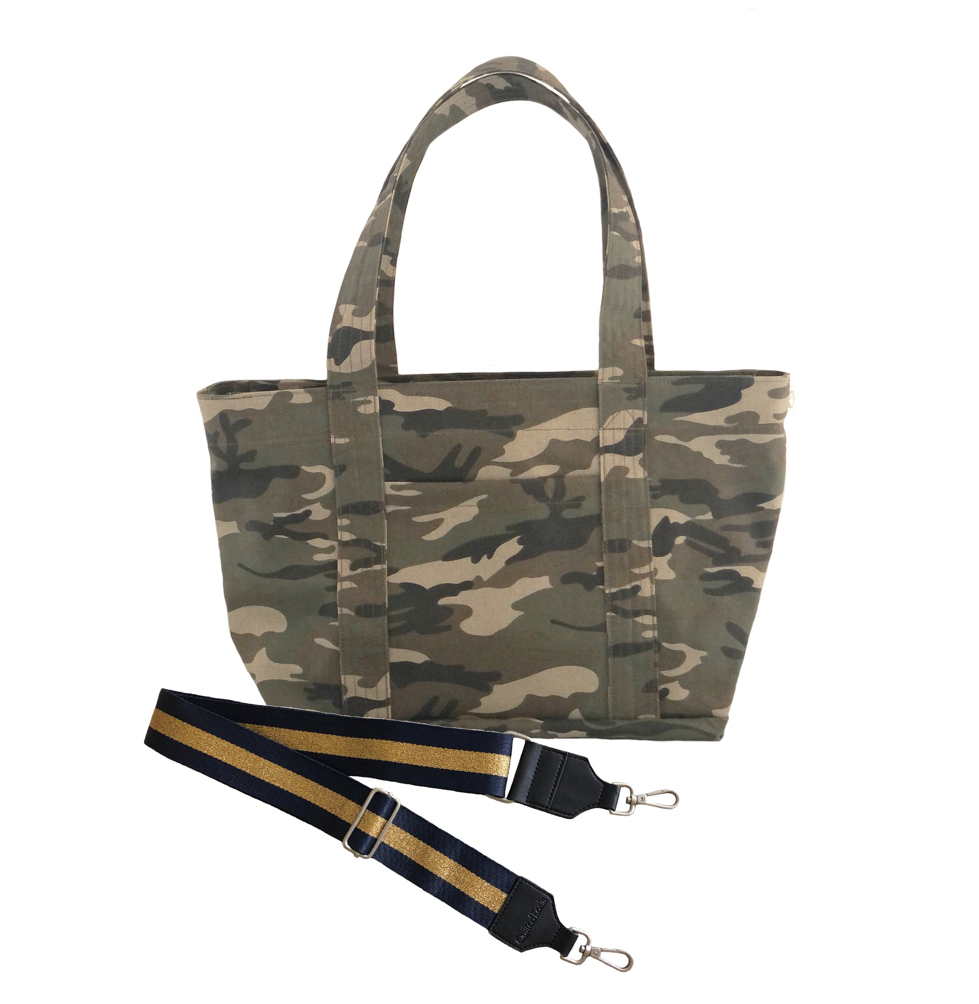 Split Letter Monogram - Midi Zipper Tote: Green Camo - Quilted Koala