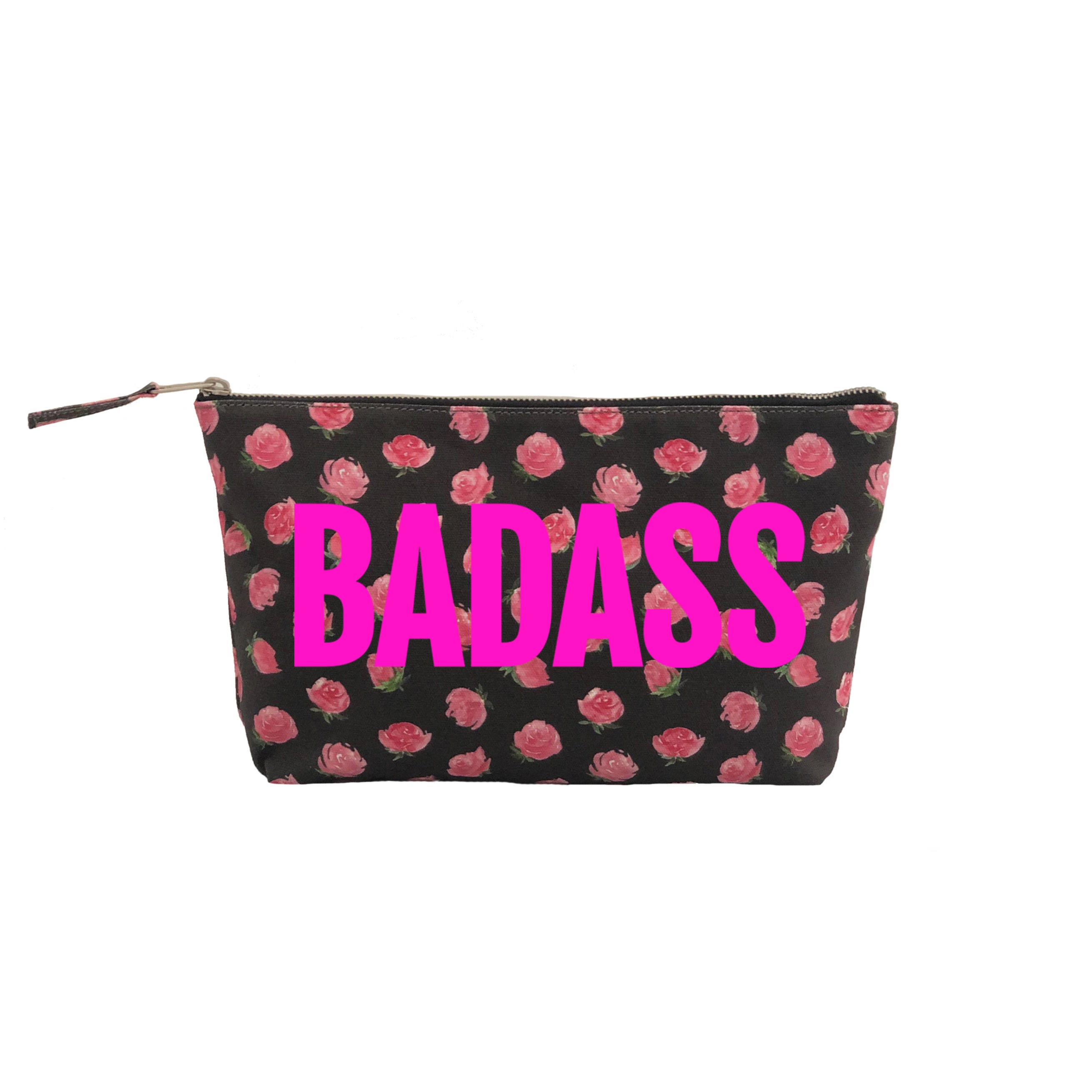 Clutch Bag: Black Floral with Neon Pink BADASS - Quilted Koala