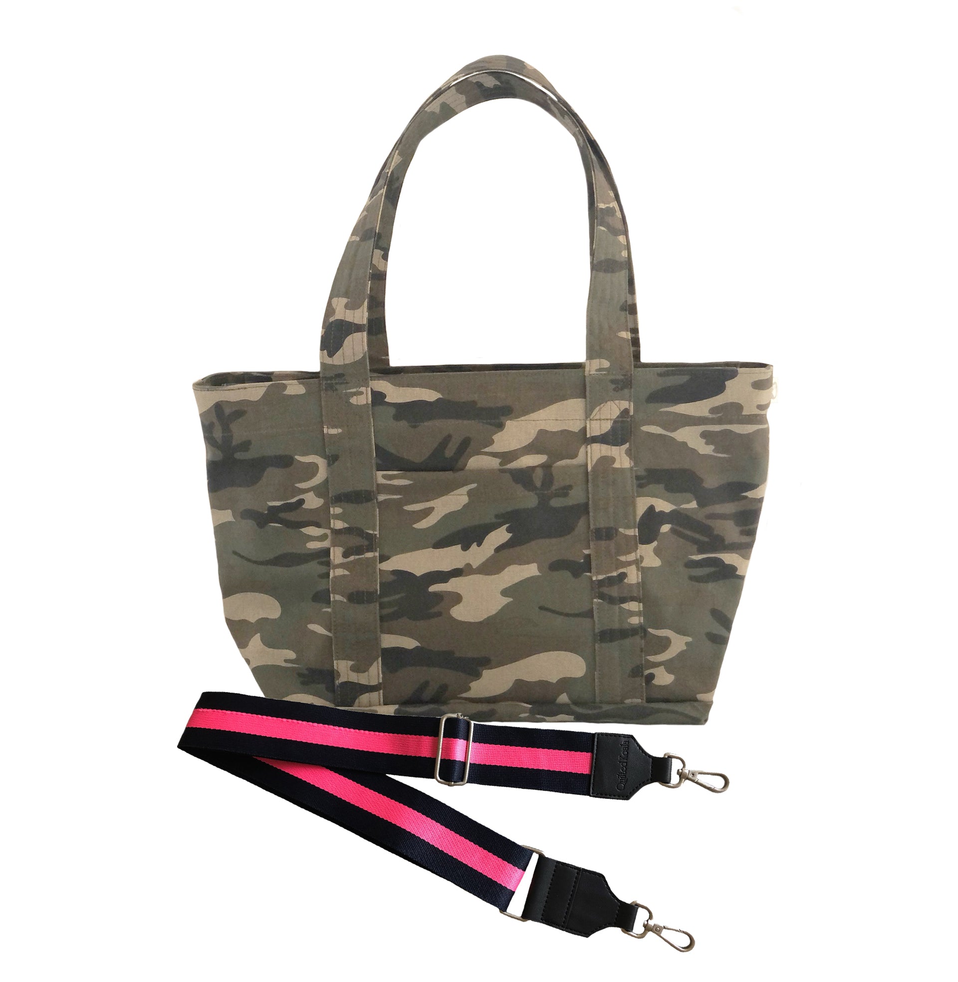 Split Letter Monogram - Midi Zipper Tote: Green Camo - Quilted Koala