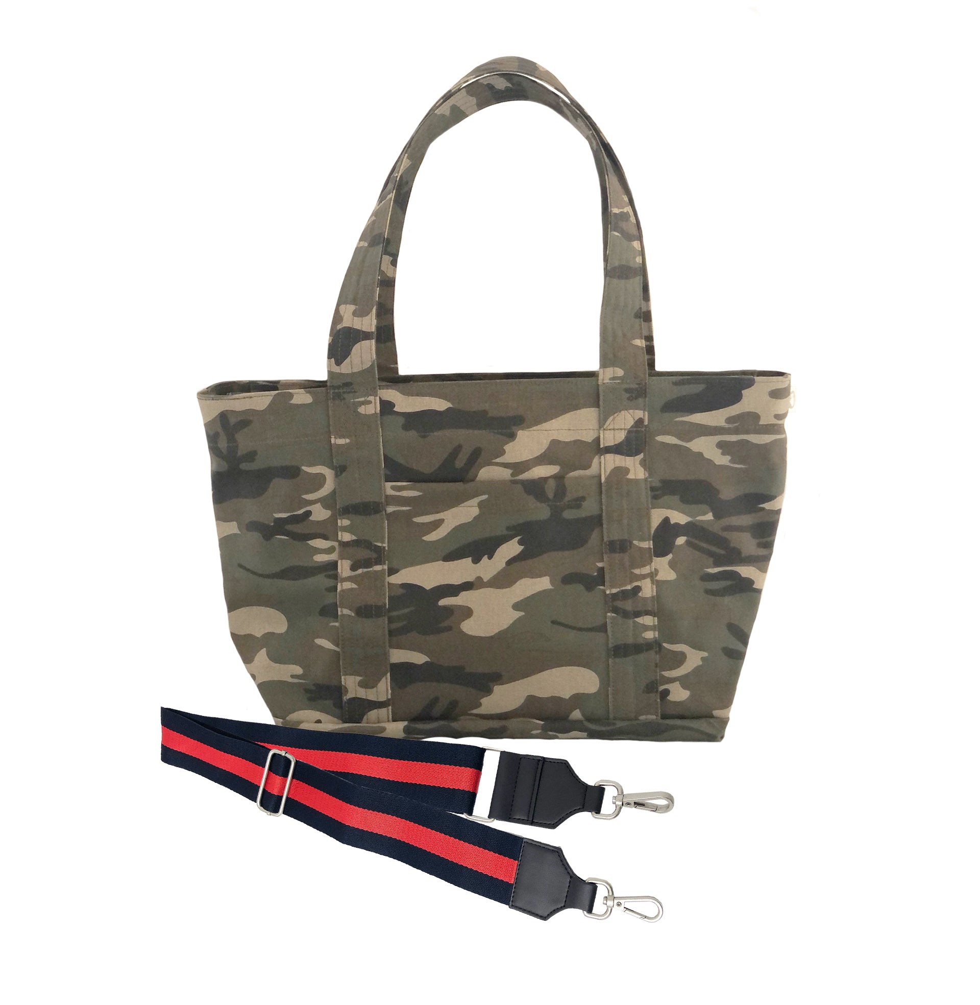 Split Letter Monogram - Midi Zipper Tote: Green Camo - Quilted Koala