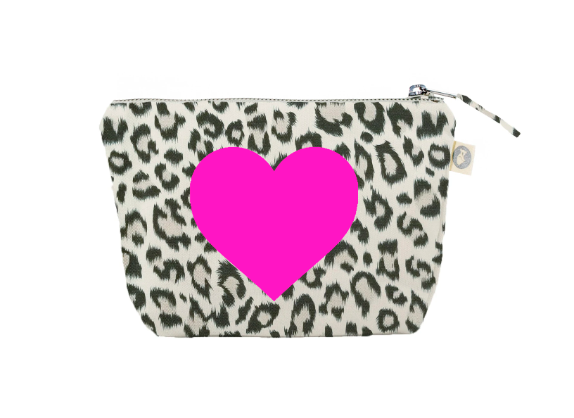 Makeup Bag: Leopard with a PInk Heart – Quilted Koala