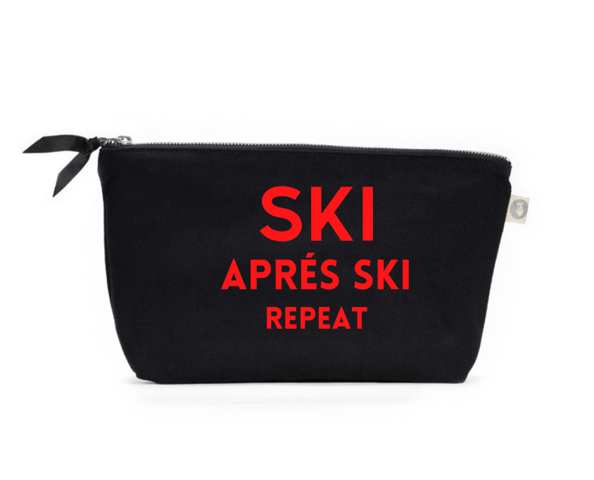 SKI Collection: Clutch Bag Black with SKI, APRÉS SKI, REPEAT - Quilted Koala