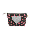 Makeup Bag: Black Floral with Silver Glitter Heart - Quilted Koala