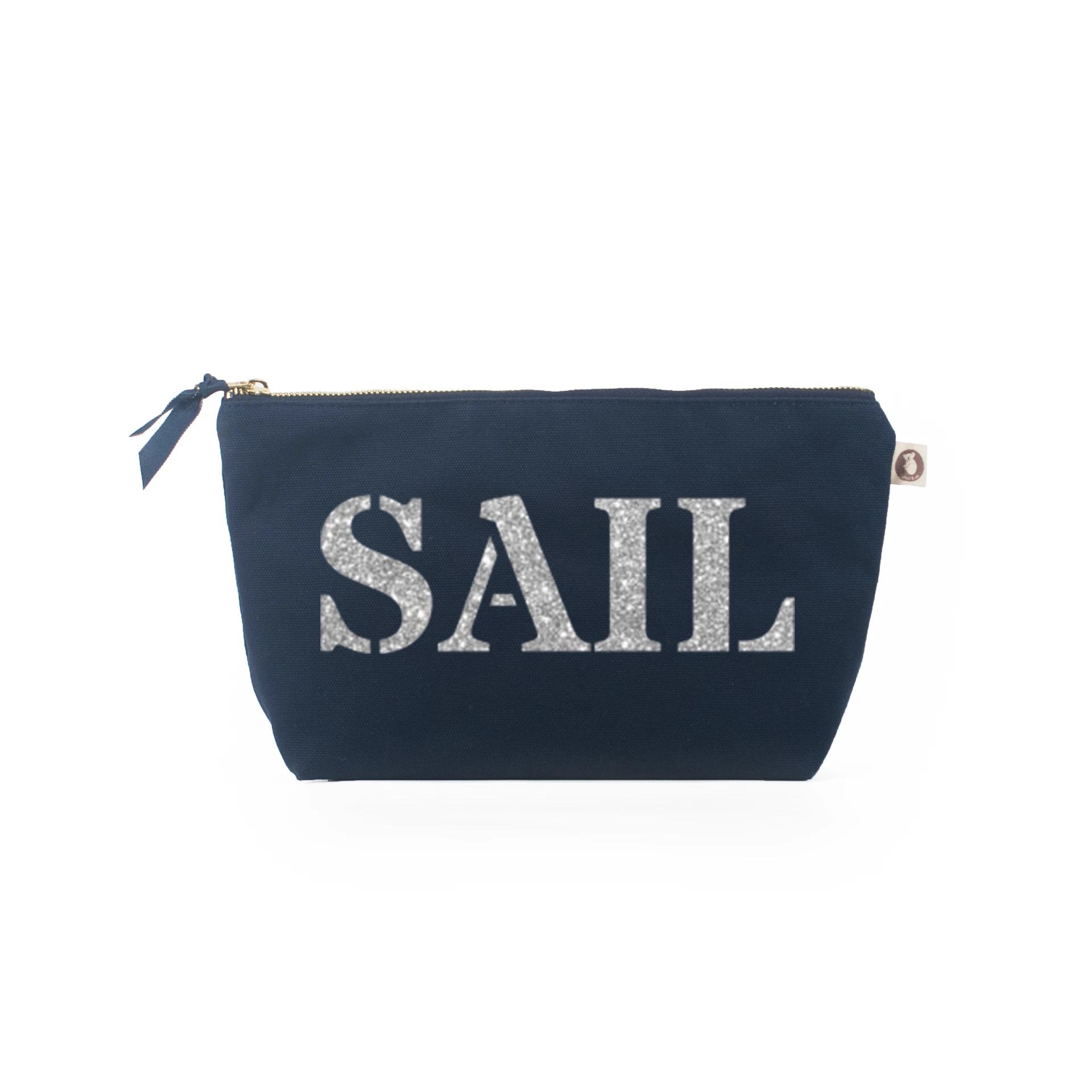 Makeup Bag: Navy with Silver SAIL - Quilted Koala