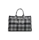 East West Bag: Grey Flannel Plaid Split Letter Monogram - Quilted Koala