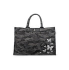 East West Bag: Black Camo with Silver Glitter Scatter Butterflies - Quilted Koala