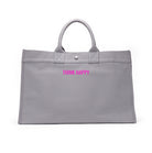 Grey East-West Bag with Neon Pink Matte Micro "Think Happy" - Quilted Koala