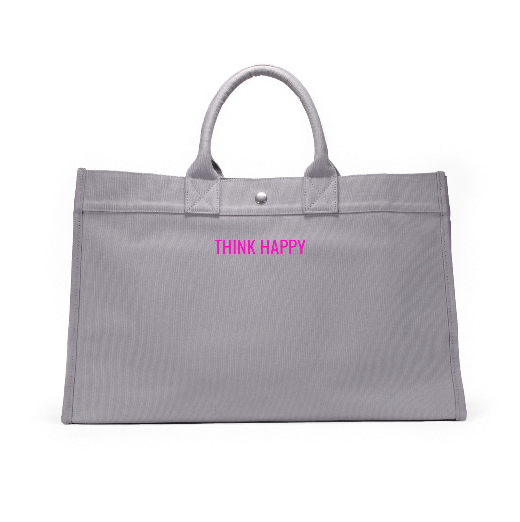 Grey East-West Bag with Neon Pink Matte Micro "Think Happy" - Quilted Koala