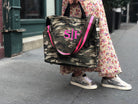 Split Letter Monogram Green Camo North South Bag with Stripe Strap - Quilted Koala