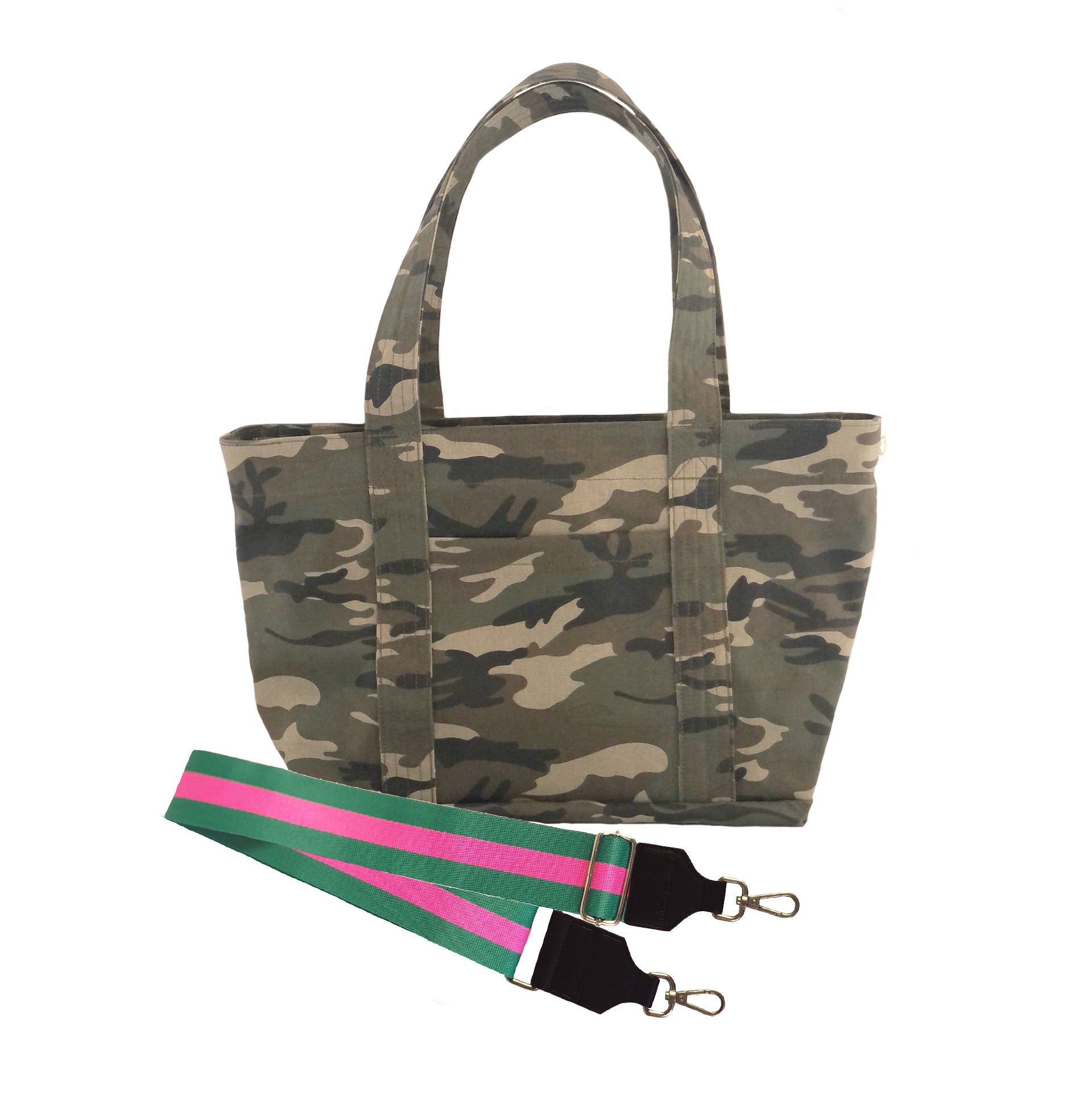 Split Letter Monogram - Midi Zipper Tote: Green Camo - Quilted Koala