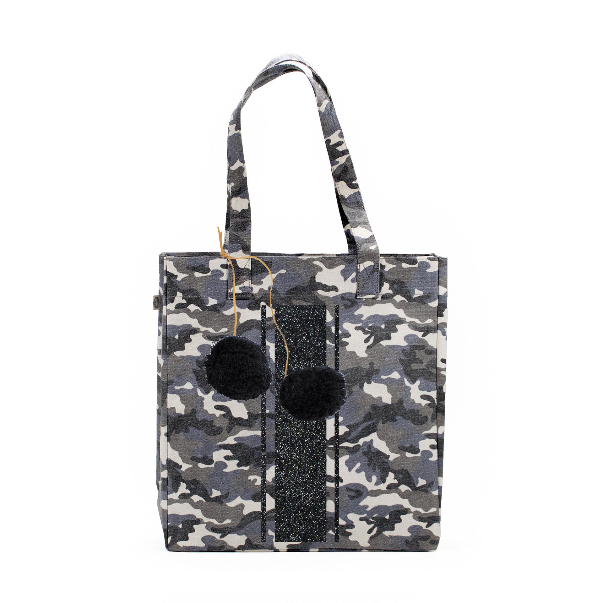 Grey Camo Upright Bag with Black Glitter Triple Stripe and FREE Black Pom Poms Only $86 with code: GIFT86 - Quilted Koala