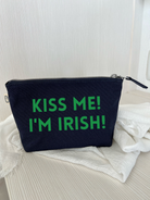 Makeup Bag Navy with Kelly Green Matte Kiss me! I'm Irish! - Quilted Koala