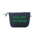 Makeup Bag Navy with Kelly Green Matte Kiss me! I'm Irish! - Quilted Koala