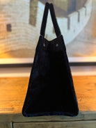 East West Bag: Black Crushed Velvet with Silver Crystal Evil Eye - Quilted Koala