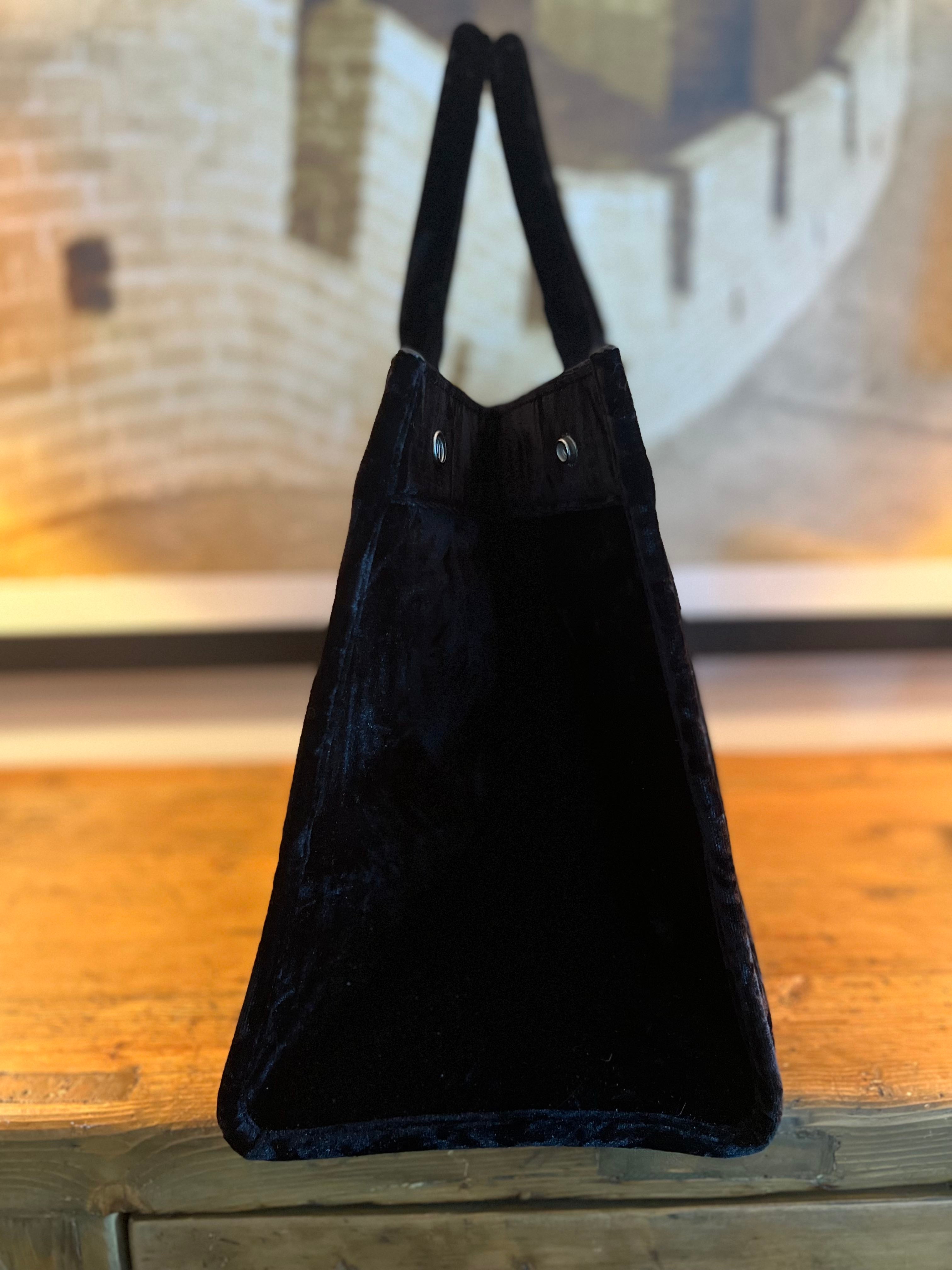 East West Bag: Black Crushed Velvet with Silver Crystal Evil Eye - Quilted Koala