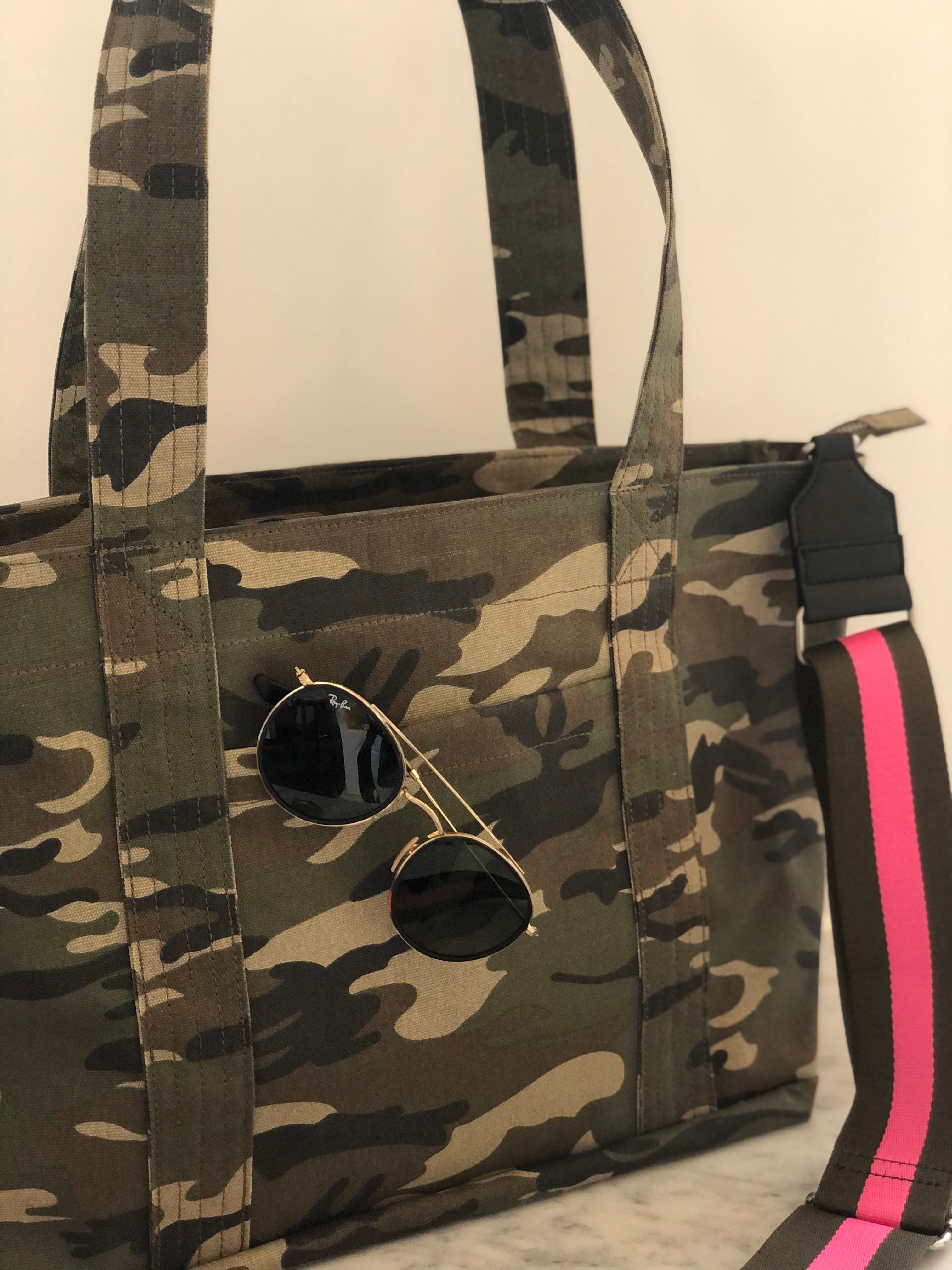 Split Letter Monogram - Midi Zipper Tote: Green Camo - Quilted Koala