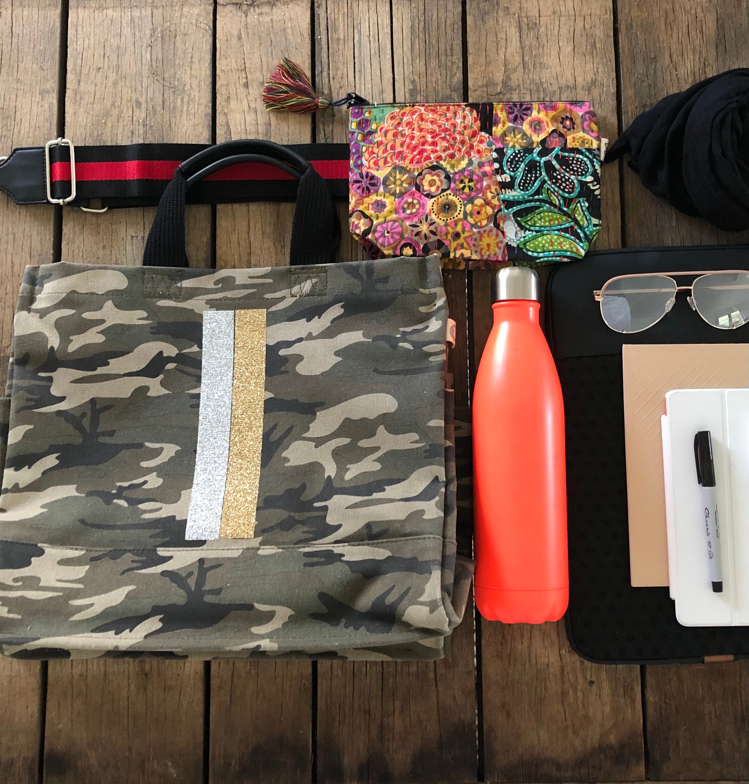 Grey Camo Luxe North South Bag with Neon Pink Tennis Racquets & PEACE/ –  Quilted Koala