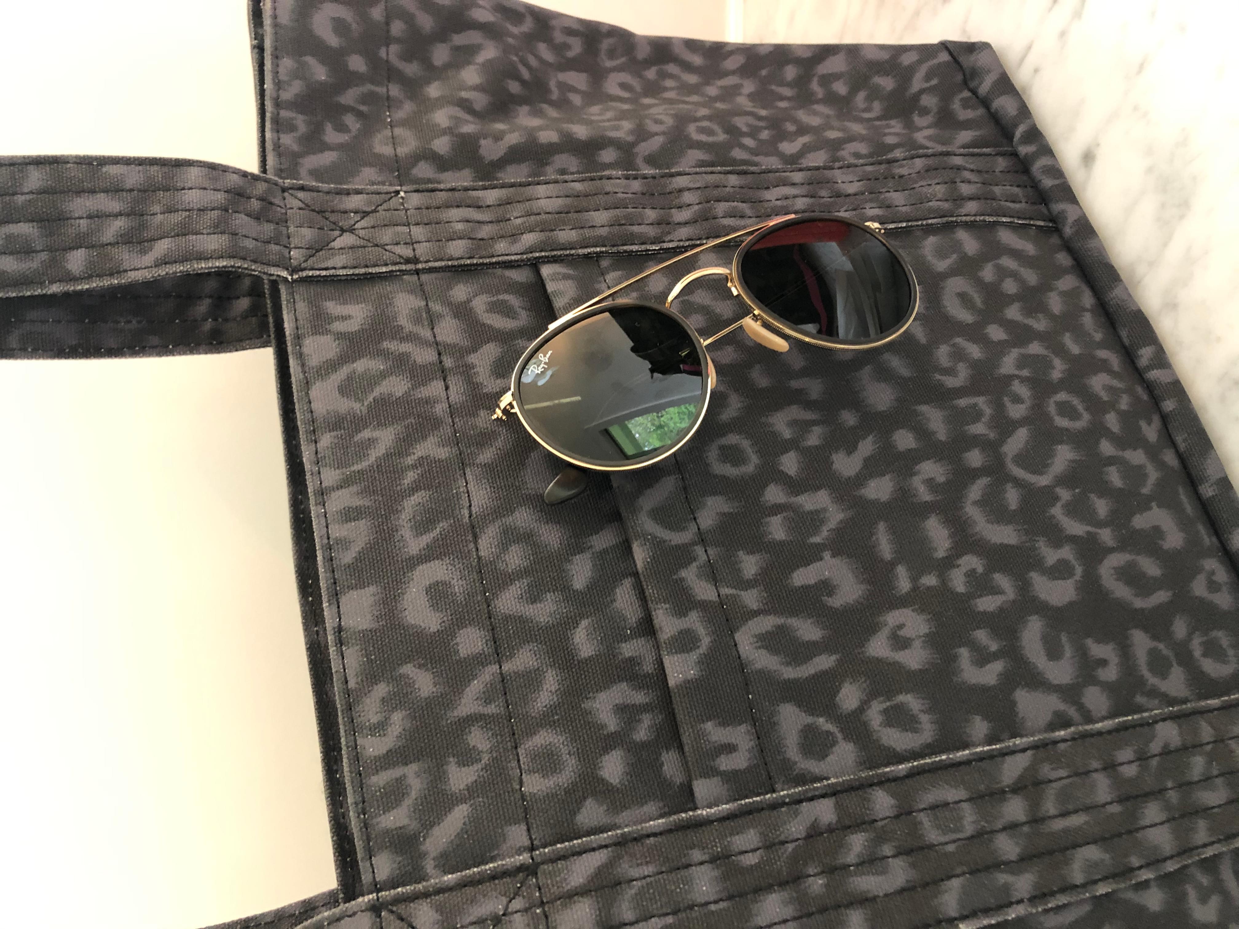 Monogram Stripe - Midi Zipper Tote: Black Leopard - Quilted Koala