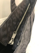 Midi Zipper Tote: Black Leopard Coated Canvas - Quilted Koala