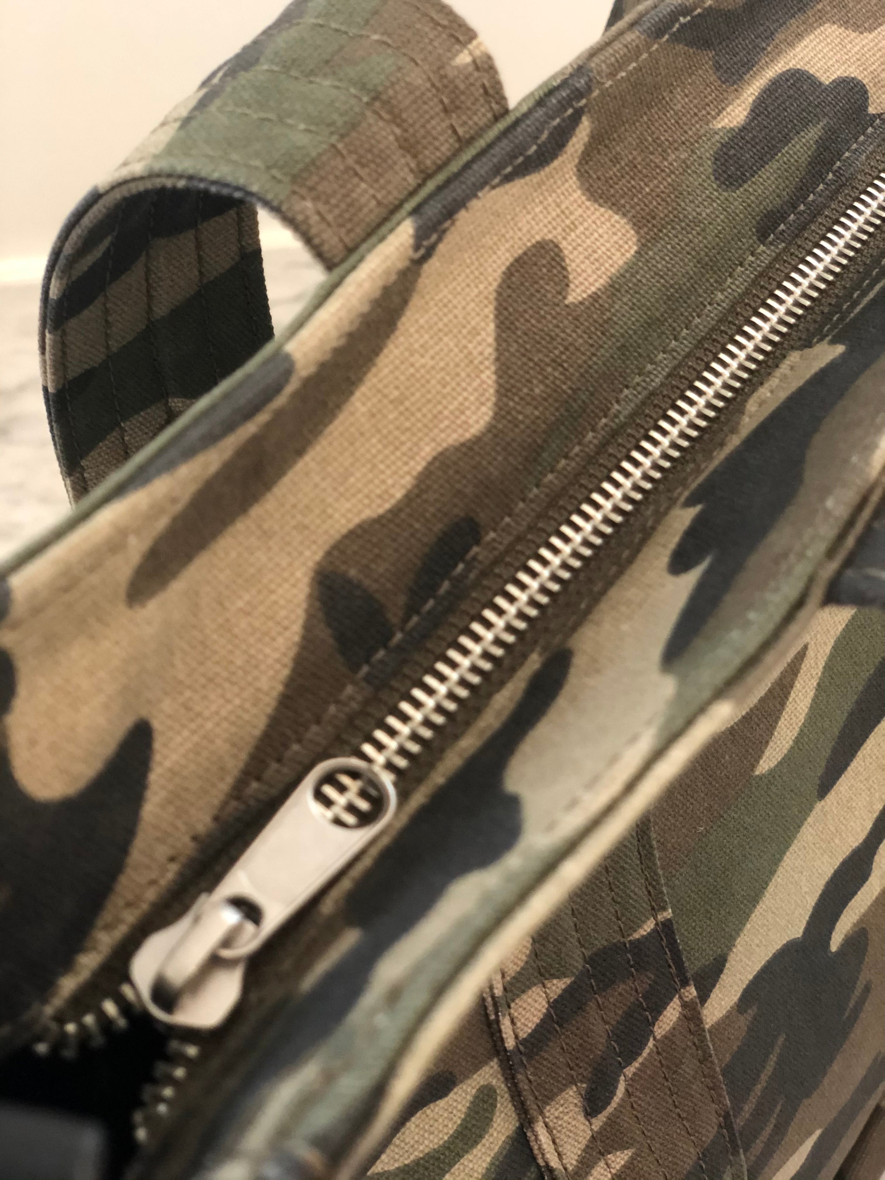 Split Letter Monogram - Midi Zipper Tote: Green Camo - Quilted Koala